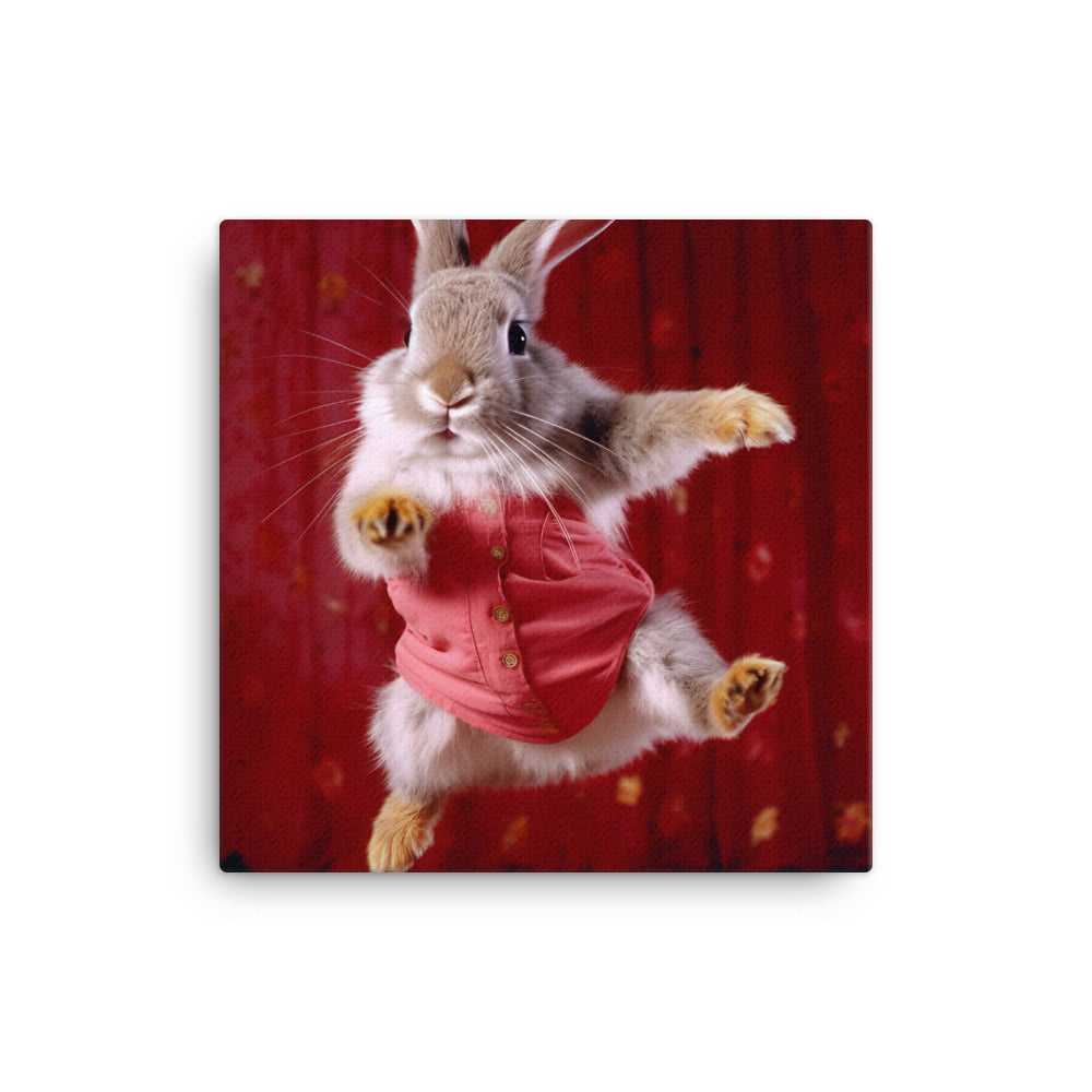 Harlequin Bunny Enjoying a Playful Hop Canvas - PosterfyAI.com