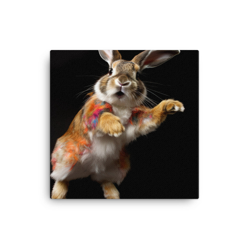 Harlequin Bunny Enjoying a Playful Hop Canvas - PosterfyAI.com