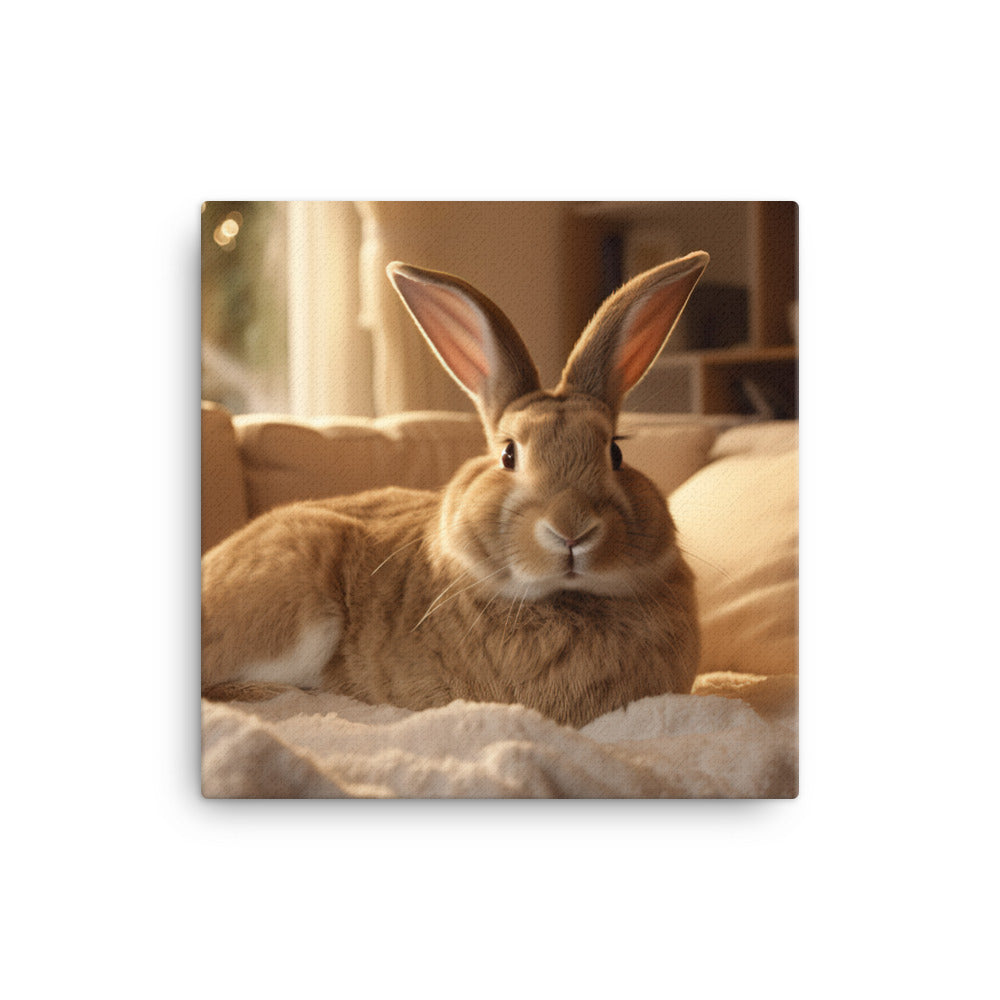 Flemish Giant Bunny in a Cozy Setting Canvas - PosterfyAI.com