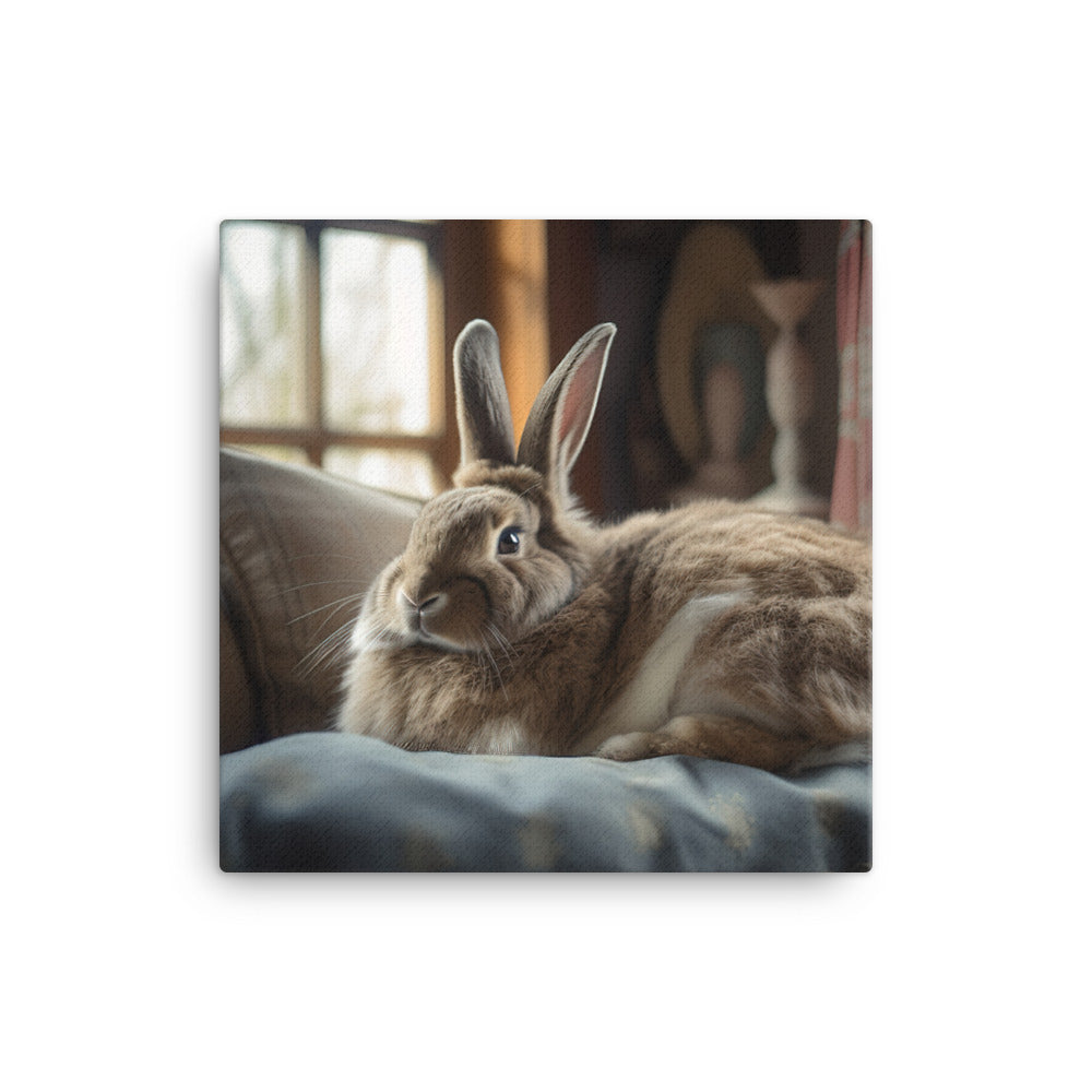 Flemish Giant Bunny in a Cozy Setting Canvas - PosterfyAI.com
