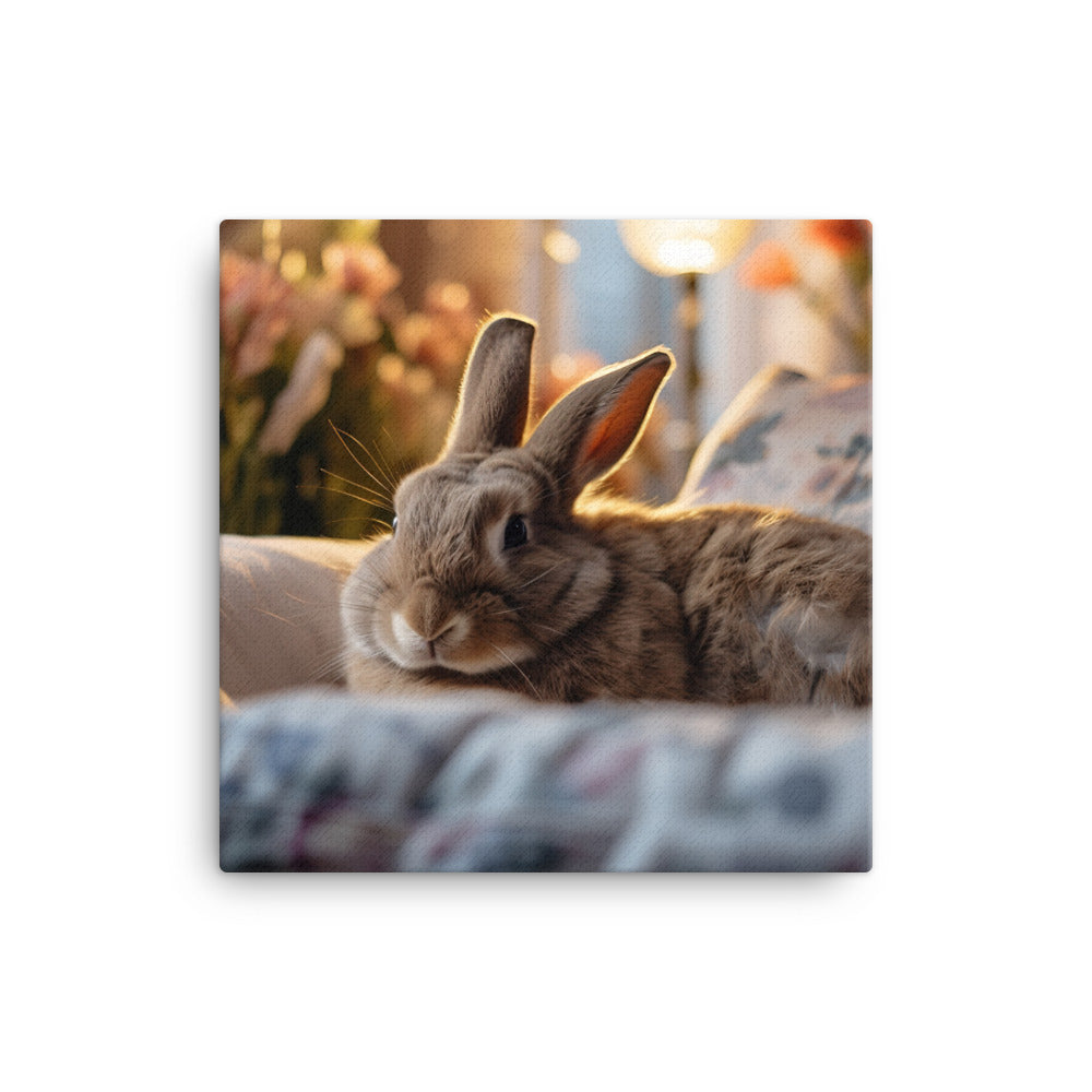 Flemish Giant Bunny in a Cozy Setting Canvas - PosterfyAI.com