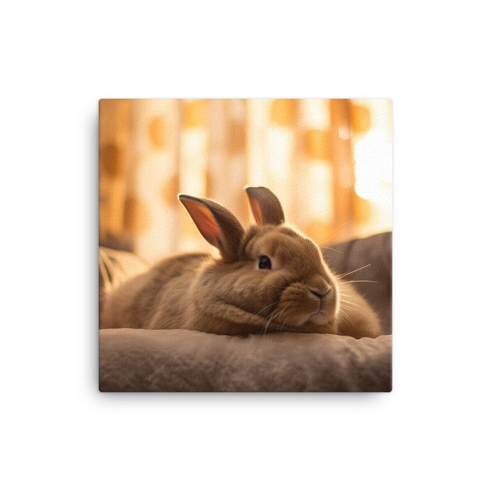 Flemish Giant Bunny in a Cozy Setting Canvas - PosterfyAI.com