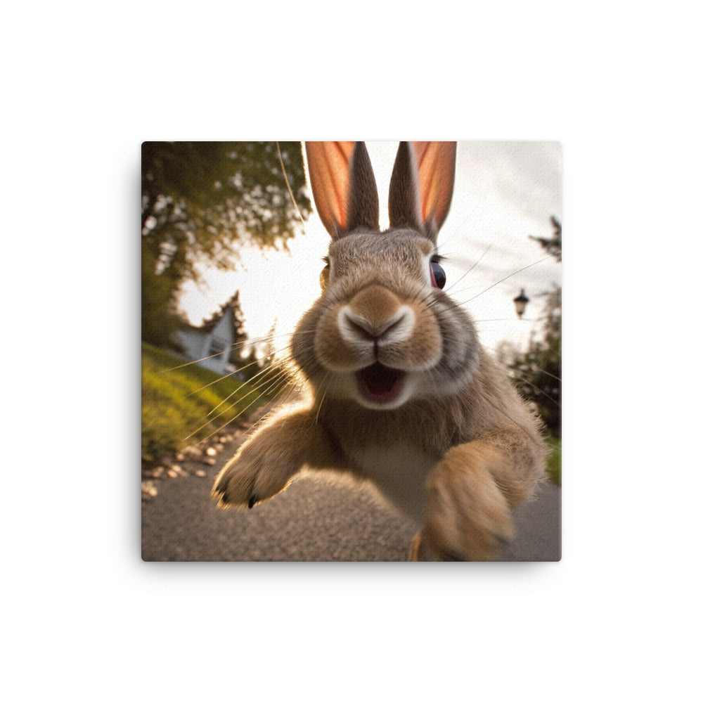 Flemish Giant Bunny Enjoying a Playful Hop Canvas - PosterfyAI.com
