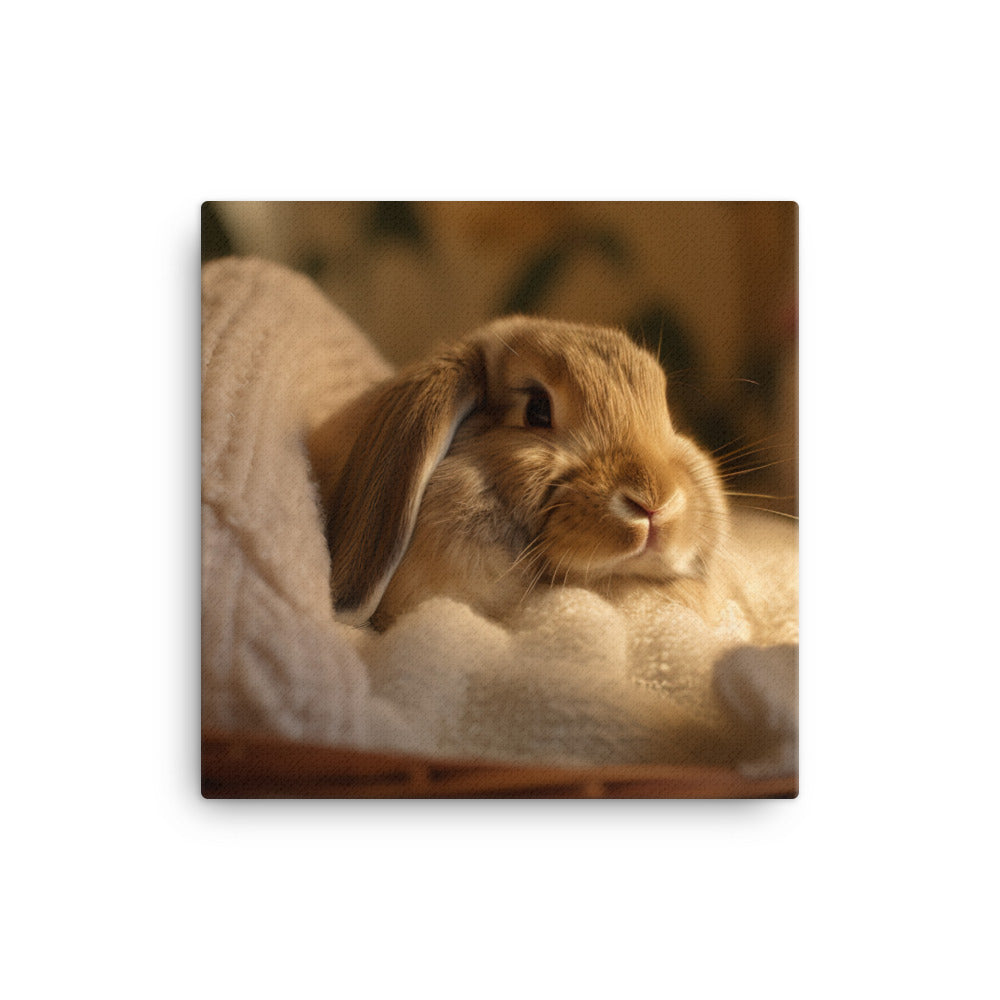 English Lop Bunny in a Cozy Setting Canvas - PosterfyAI.com