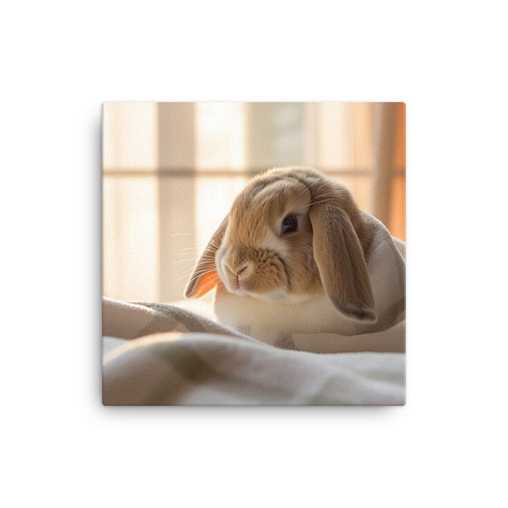 English Lop Bunny in a Cozy Setting Canvas - PosterfyAI.com