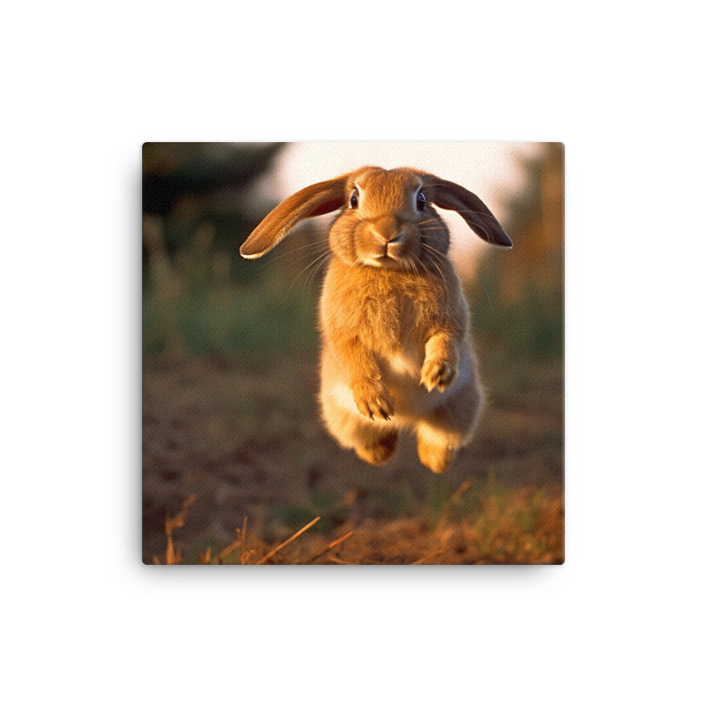 English Lop Bunny Enjoying a Playful Hop Canvas - PosterfyAI.com
