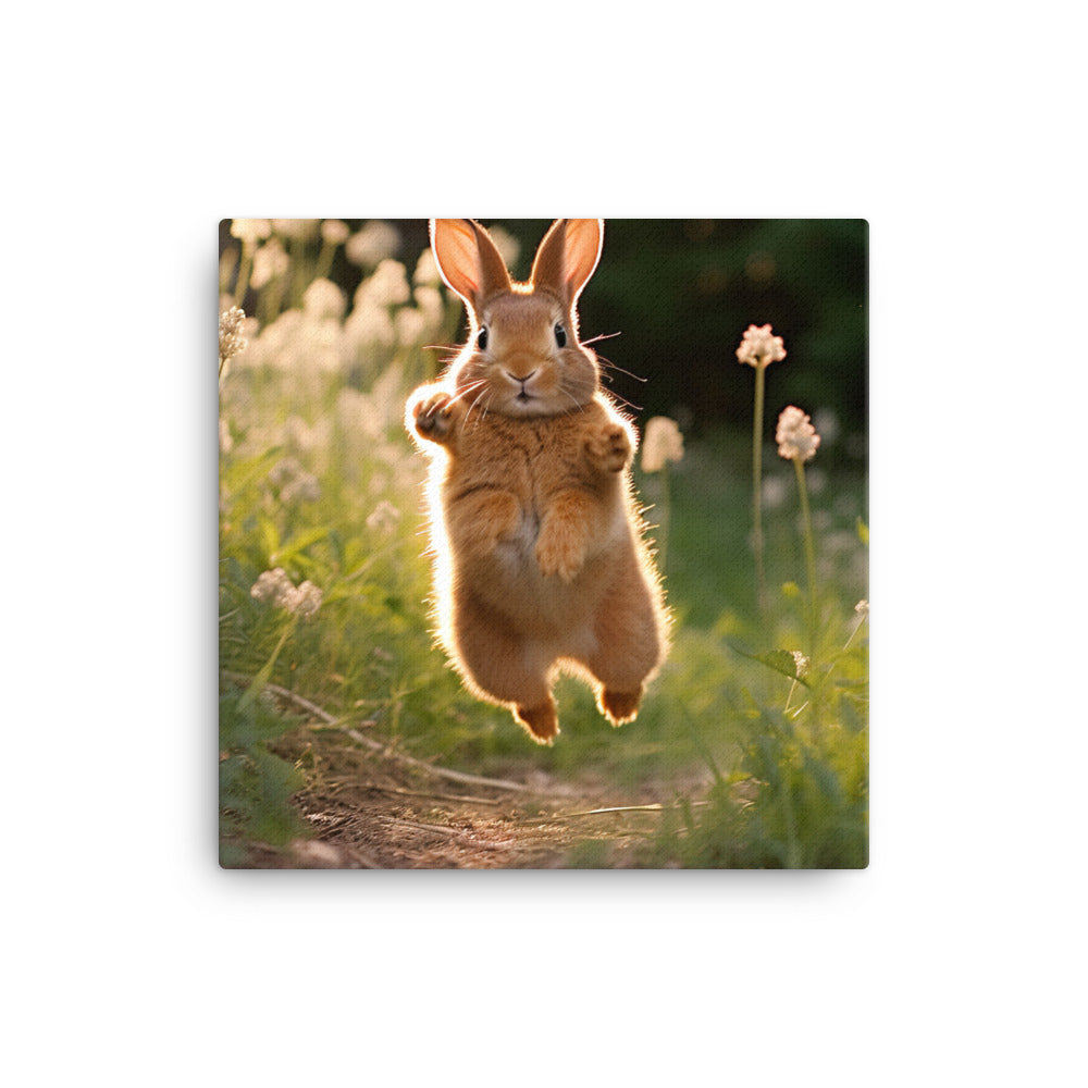 Dutch Bunny Enjoying a Playful Hop Canvas - PosterfyAI.com