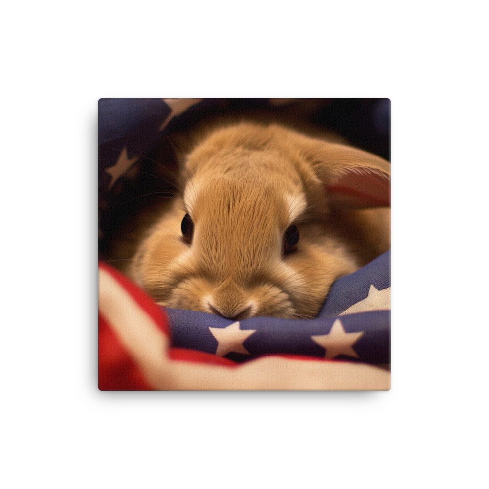 American Bunny Nestled in a Soft Blanket Canvas - PosterfyAI.com