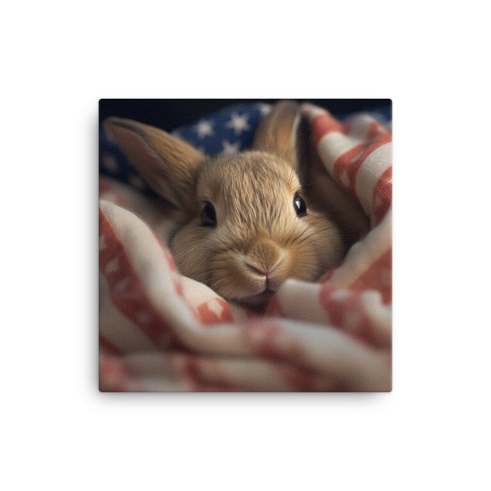 American Bunny Nestled in a Soft Blanket Canvas - PosterfyAI.com
