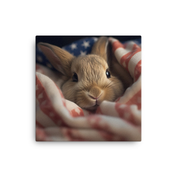 American Bunny Nestled in a Soft Blanket Canvas - PosterfyAI.com