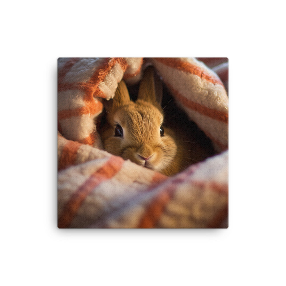 American Bunny Nestled in a Soft Blanket Canvas - PosterfyAI.com