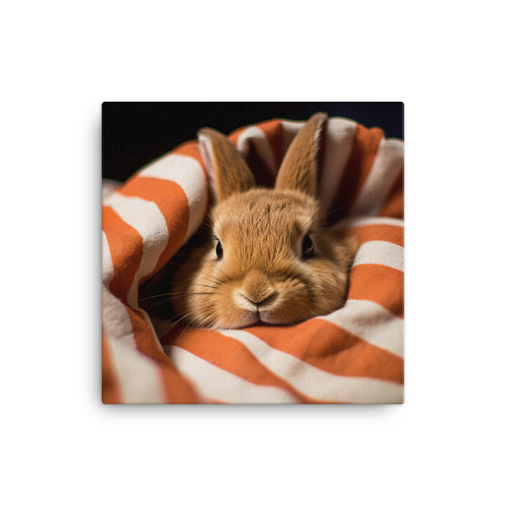 American Bunny Nestled in a Soft Blanket Canvas - PosterfyAI.com