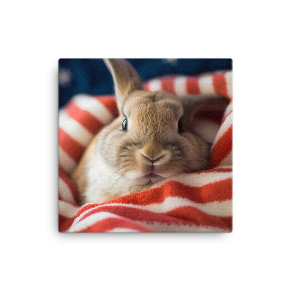 American Bunny Nestled in a Soft Blanket Canvas - PosterfyAI.com