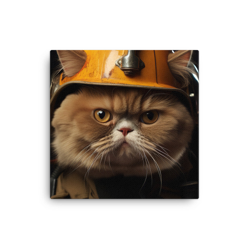 Exotic Shorthair Firefighter Canvas - PosterfyAI.com