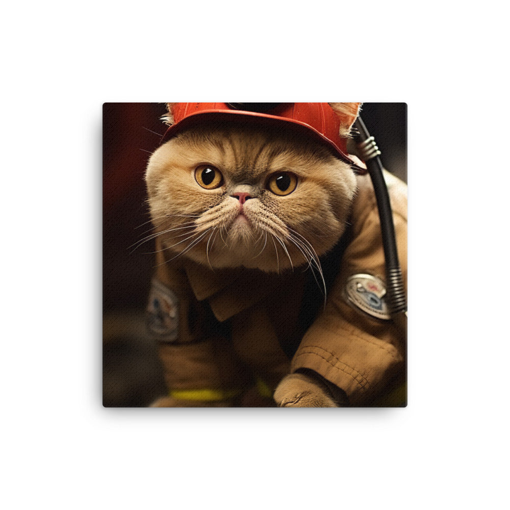 Exotic Shorthair Firefighter Canvas - PosterfyAI.com