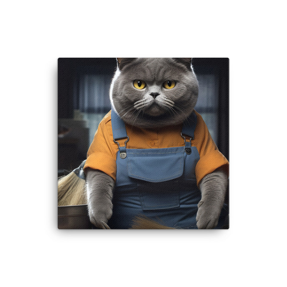 British Shorthair Janitor Canvas - PosterfyAI.com