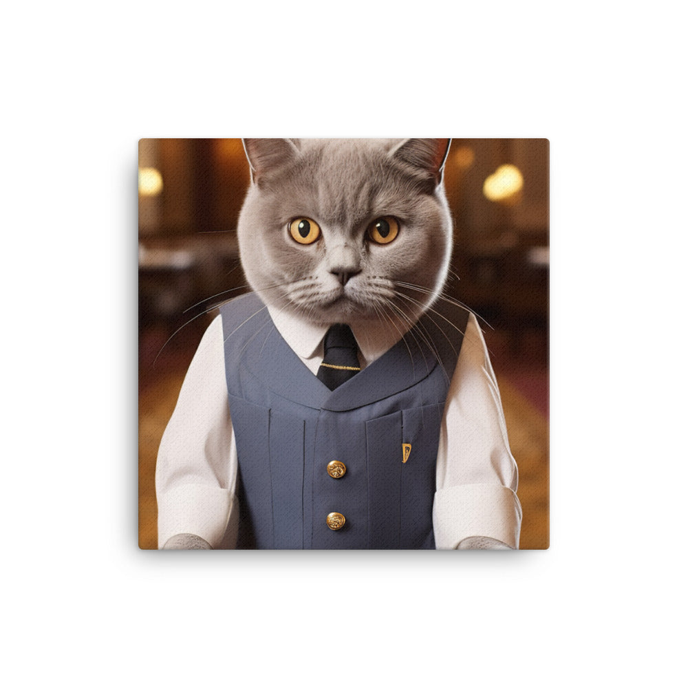 British Shorthair Hotel Staff Canvas - PosterfyAI.com