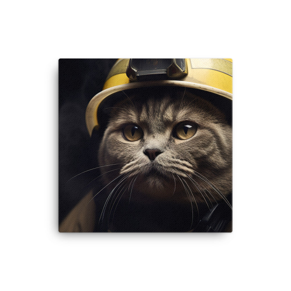 British Shorthair Firefighter Canvas - PosterfyAI.com