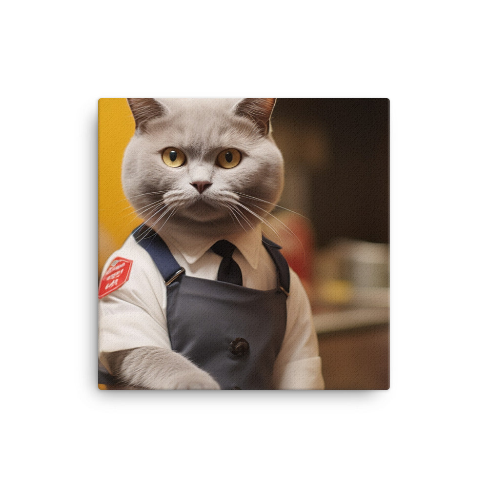 British Shorthair Fast Food Crew Canvas - PosterfyAI.com