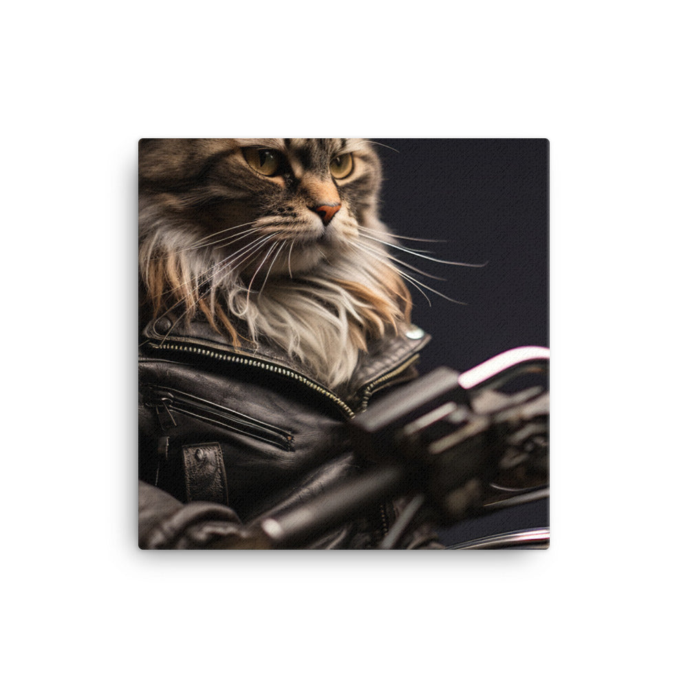 Maine Coon Superbike Athlete Canvas - PosterfyAI.com