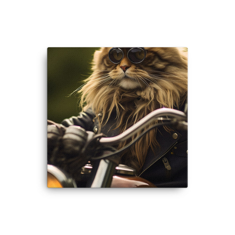 Maine Coon Superbike Athlete Canvas - PosterfyAI.com