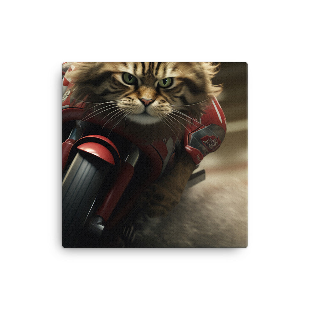 Maine Coon Superbike Athlete Canvas - PosterfyAI.com