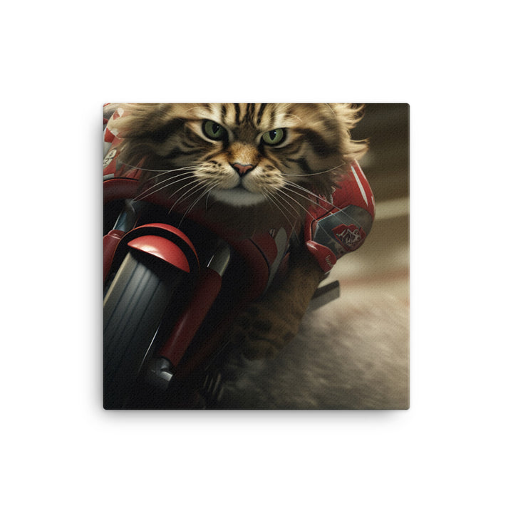 Maine Coon Superbike Athlete Canvas - PosterfyAI.com