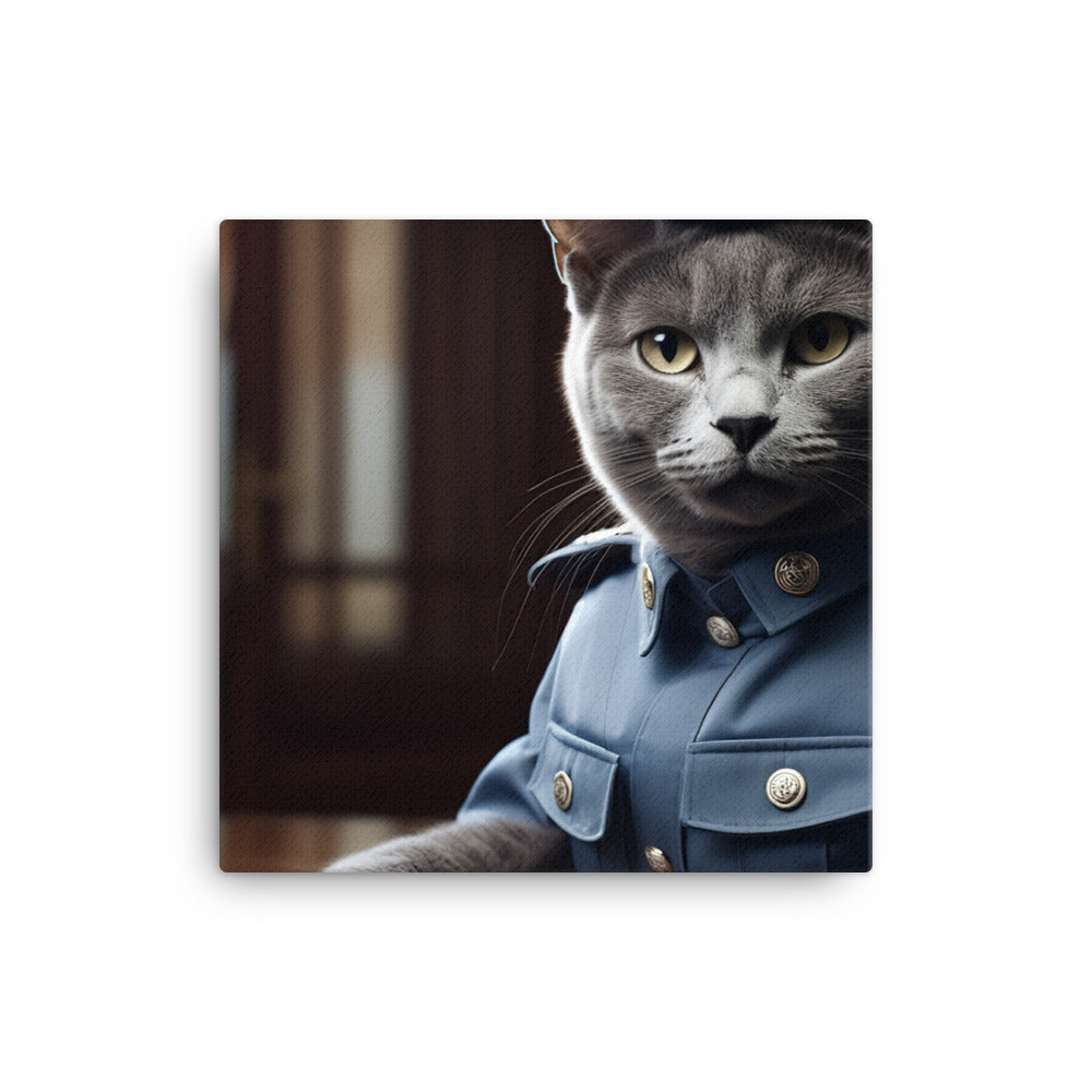 Russian Blue Security Officer Canvas - PosterfyAI.com
