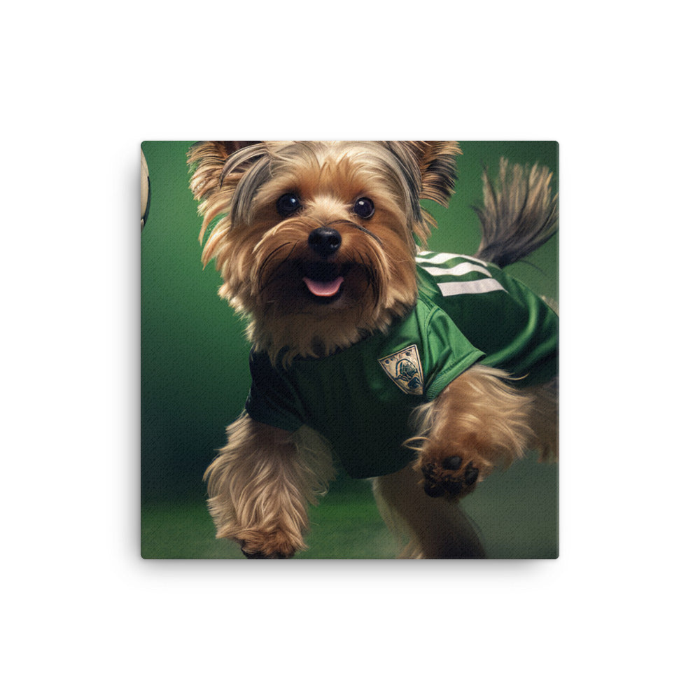 Yorkshire Terrier Football Player Canvas - PosterfyAI.com