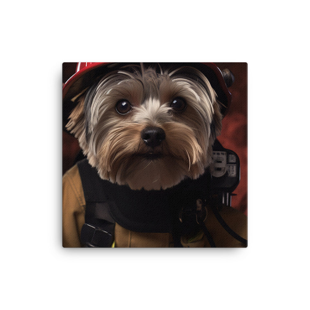 Yorkshire Terrier Firefighter Canvas - PosterfyAI.com