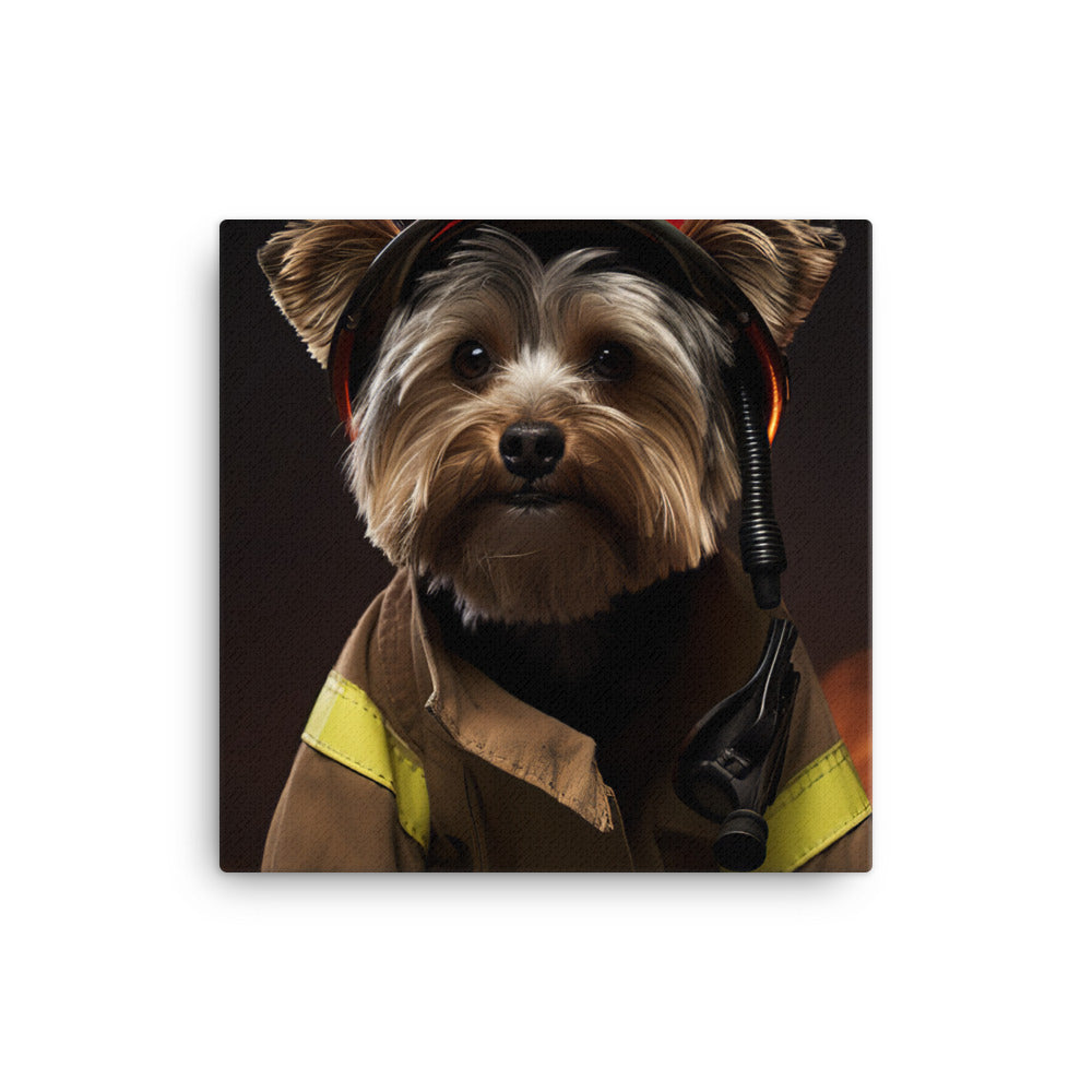 Yorkshire Terrier Firefighter Canvas - PosterfyAI.com