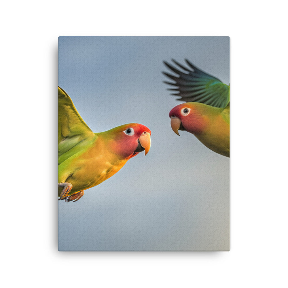 Lovebirds in Flight Canvas - PosterfyAI.com