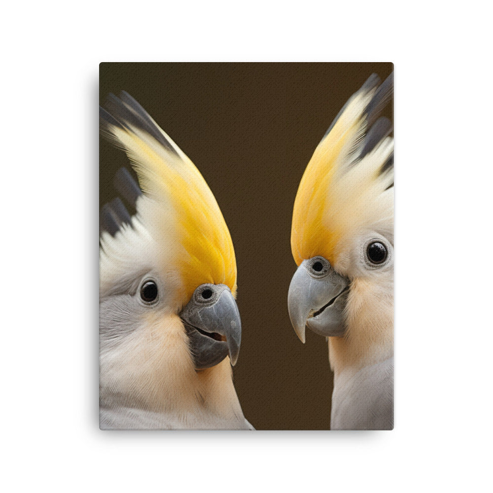 Cute and Curious Cockatiels Canvas - PosterfyAI.com