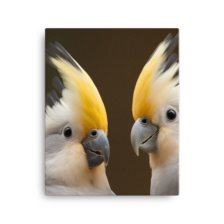 Cute and Curious Cockatiels Canvas - PosterfyAI.com