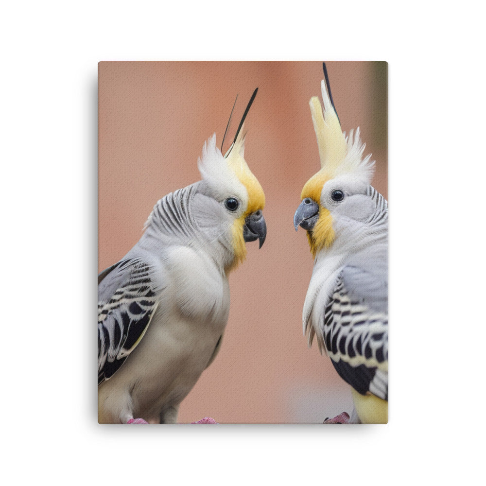 Cute and Curious Cockatiels Canvas - PosterfyAI.com