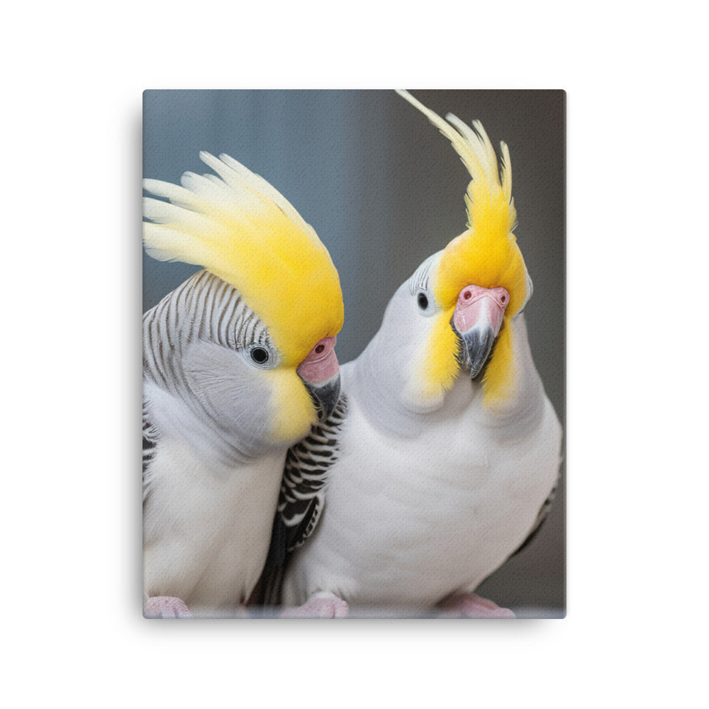 Cute and Curious Cockatiels Canvas - PosterfyAI.com