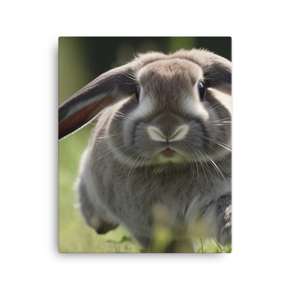Playful Mini Lop Bunny in a Meadow Canvas - PosterfyAI.com