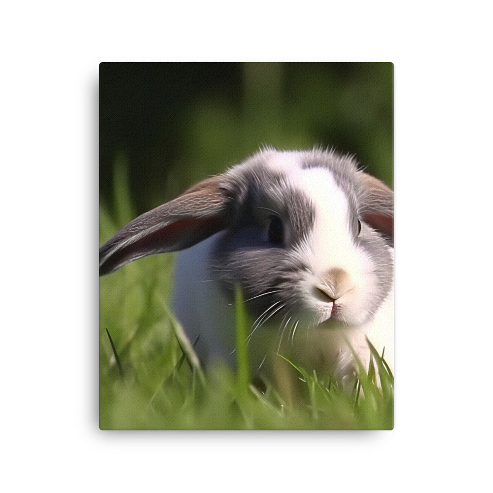 Playful Mini Lop Bunny in a Meadow Canvas - PosterfyAI.com