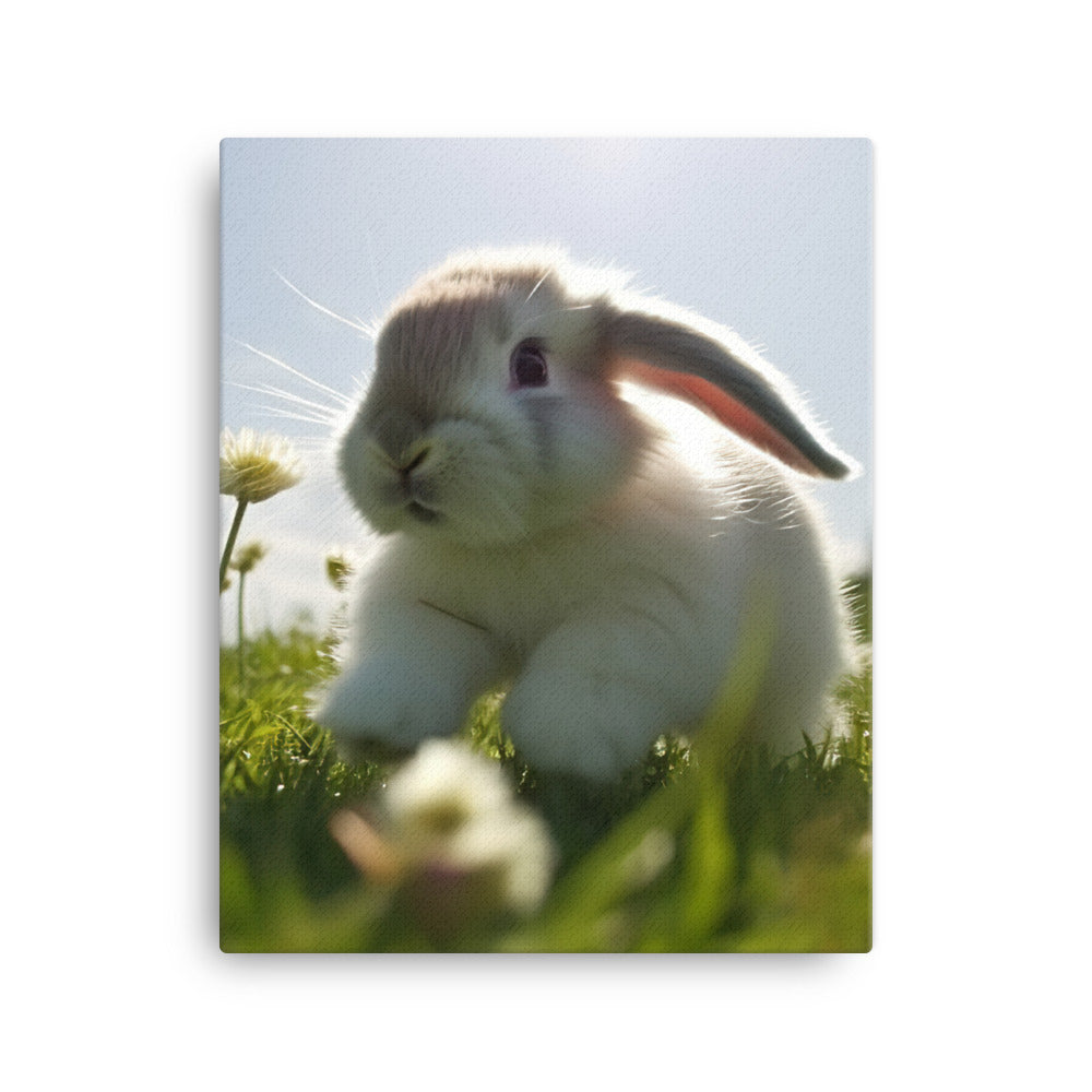 Playful Mini Lop Bunny in a Meadow Canvas - PosterfyAI.com