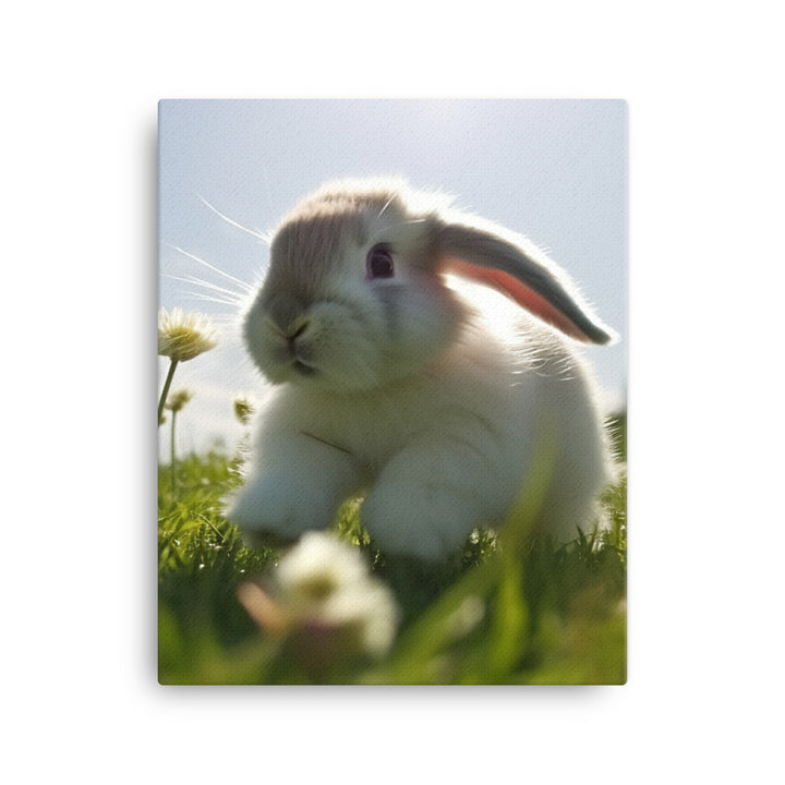 Playful Mini Lop Bunny in a Meadow Canvas - PosterfyAI.com