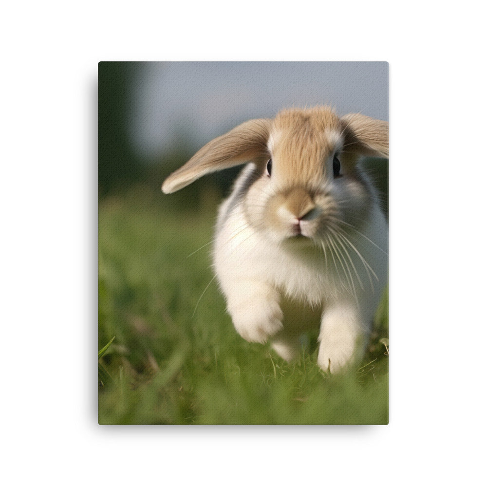 Playful Mini Lop Bunny in a Meadow Canvas - PosterfyAI.com