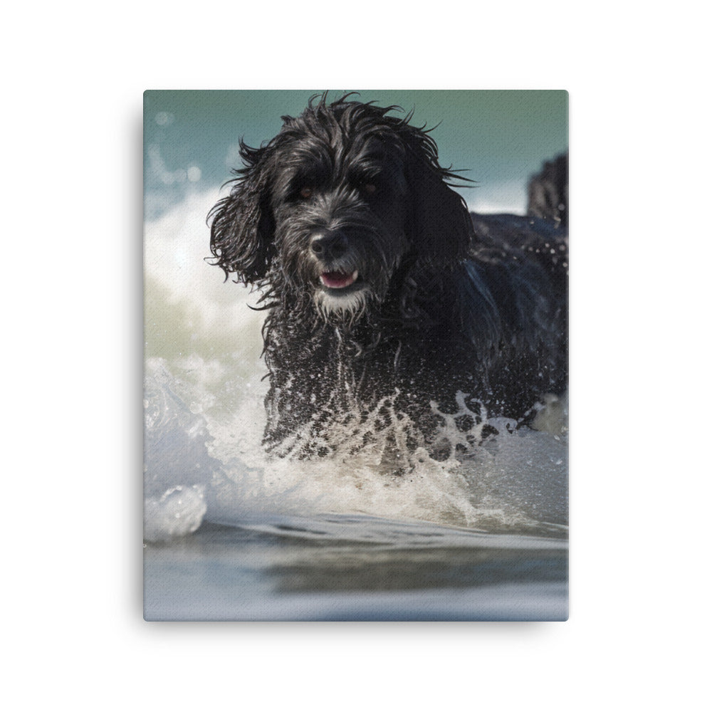 Waves with a Portuguese Water Dog Canvas - PosterfyAI.com