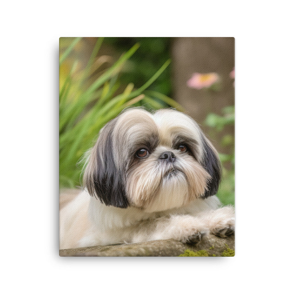 Regal Shih Tzu Posing in the Garden Canvas - PosterfyAI.com