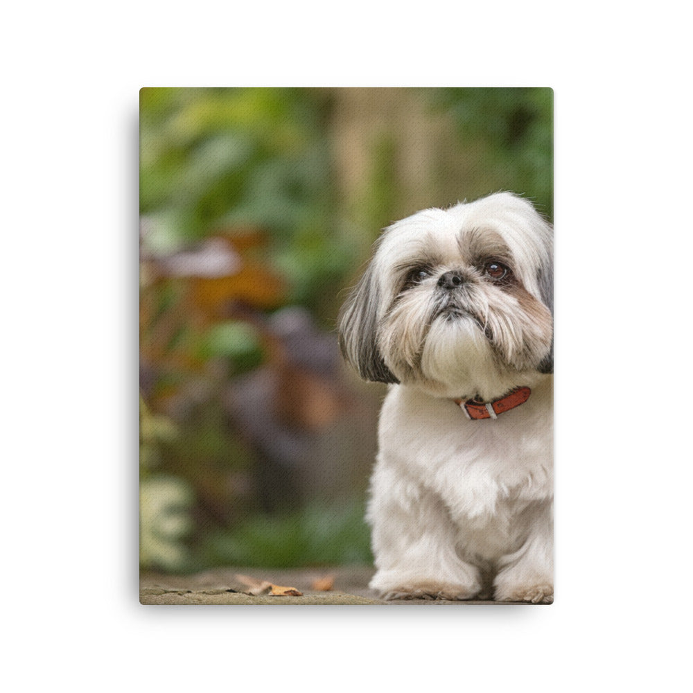 Regal Shih Tzu Posing in the Garden Canvas - PosterfyAI.com