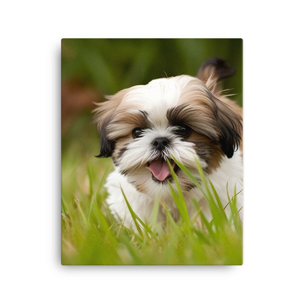 Playful Shih Tzu Enjoying the Outdoors Canvas - PosterfyAI.com