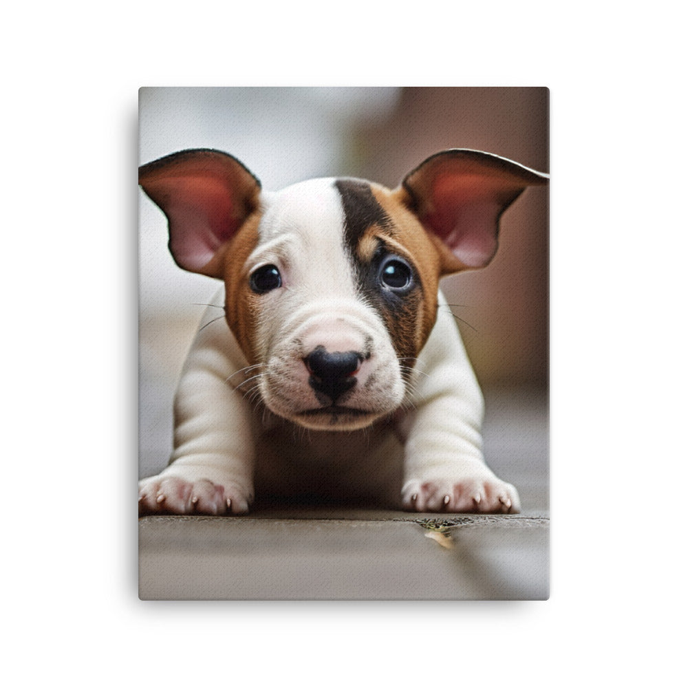 Playful Bull Terrier Pup Canvas - PosterfyAI.com