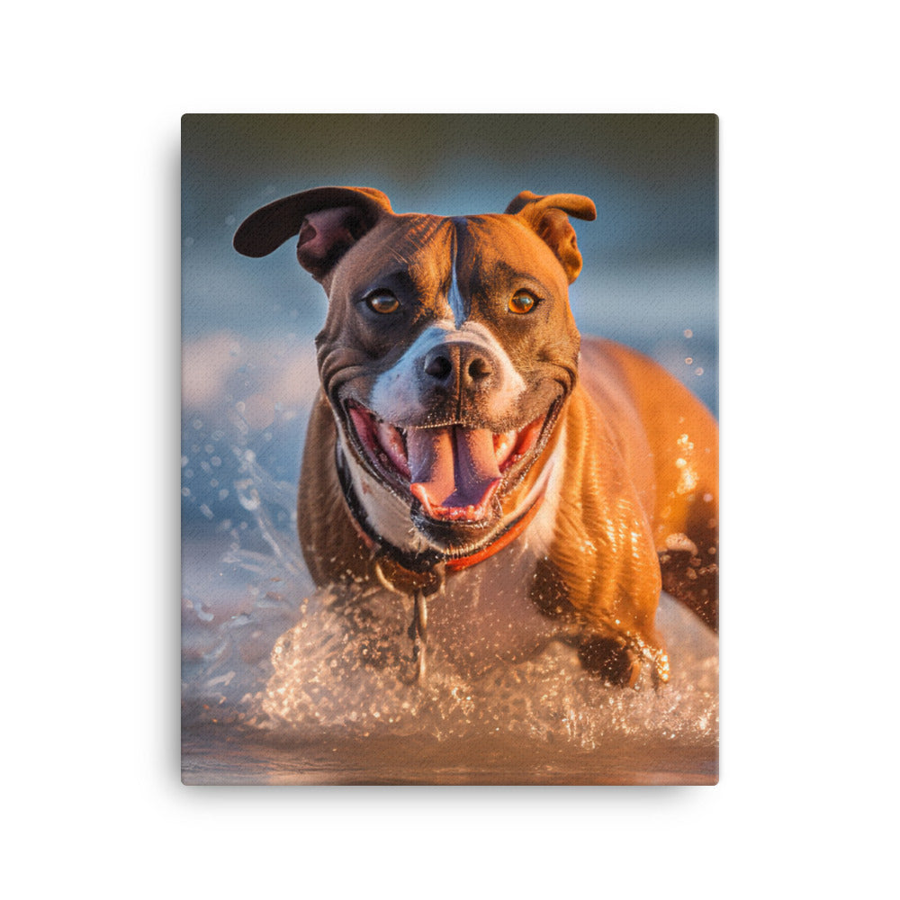 Playful American Staffordshire Terrier Canvas - PosterfyAI.com