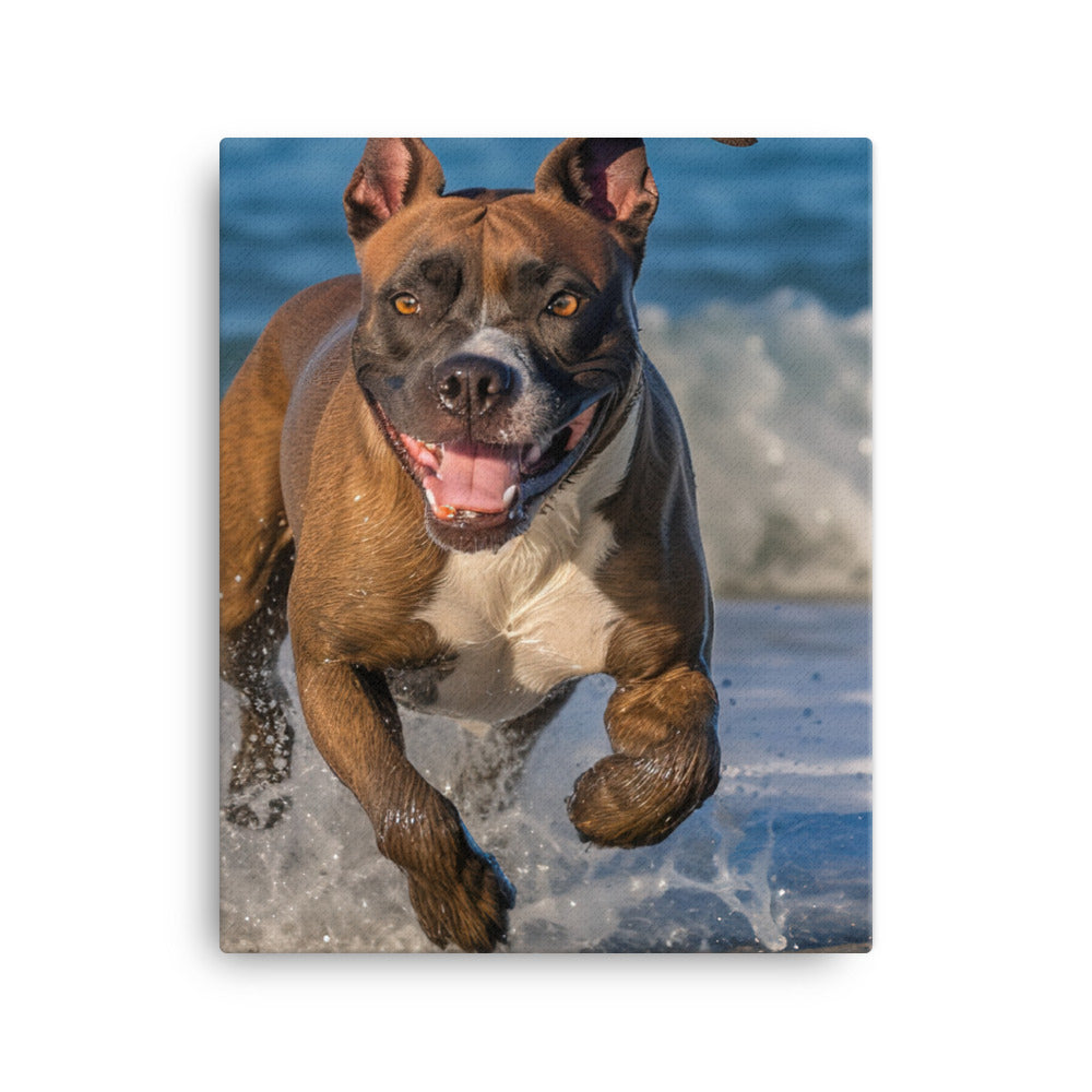 Playful American Staffordshire Terrier Canvas - PosterfyAI.com