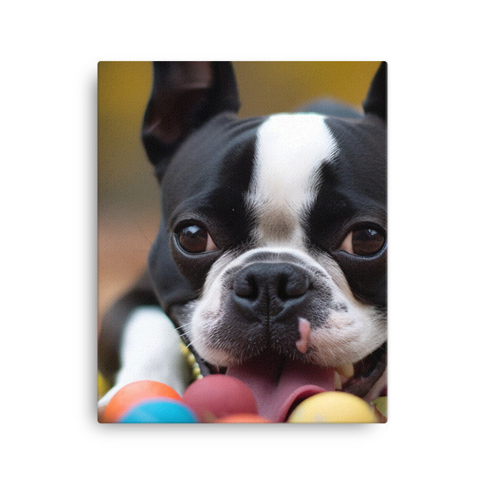 Happy Boston Terrier with Toys Canvas - PosterfyAI.com