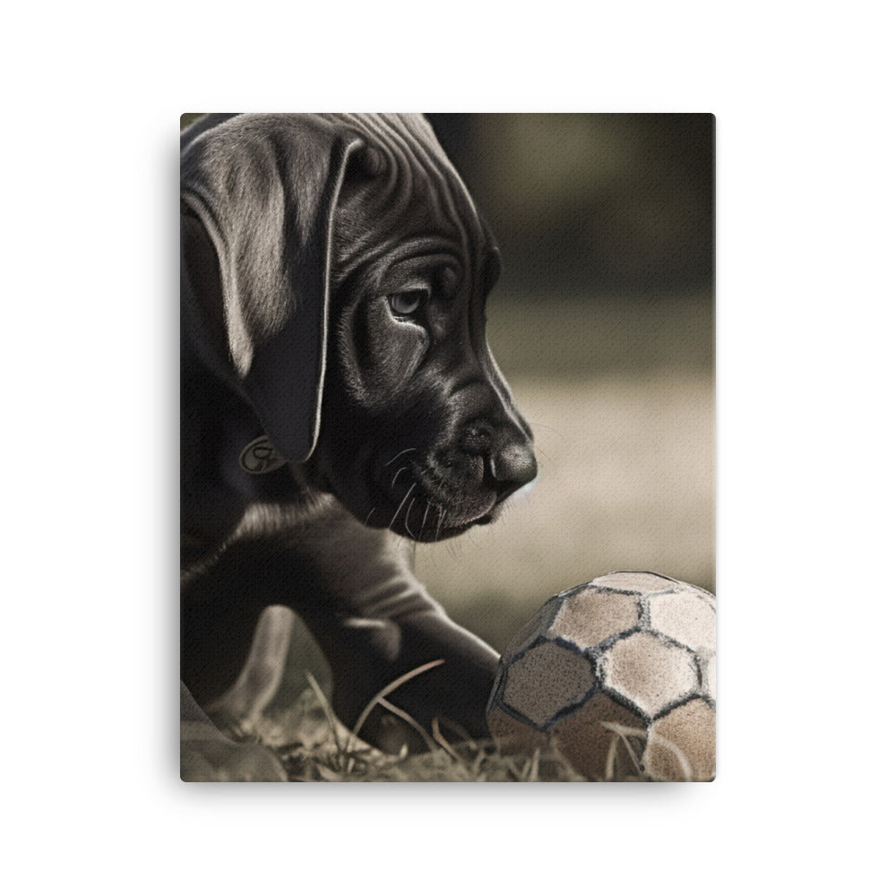 Great Dane Pup Playing with a Ball Canvas - PosterfyAI.com